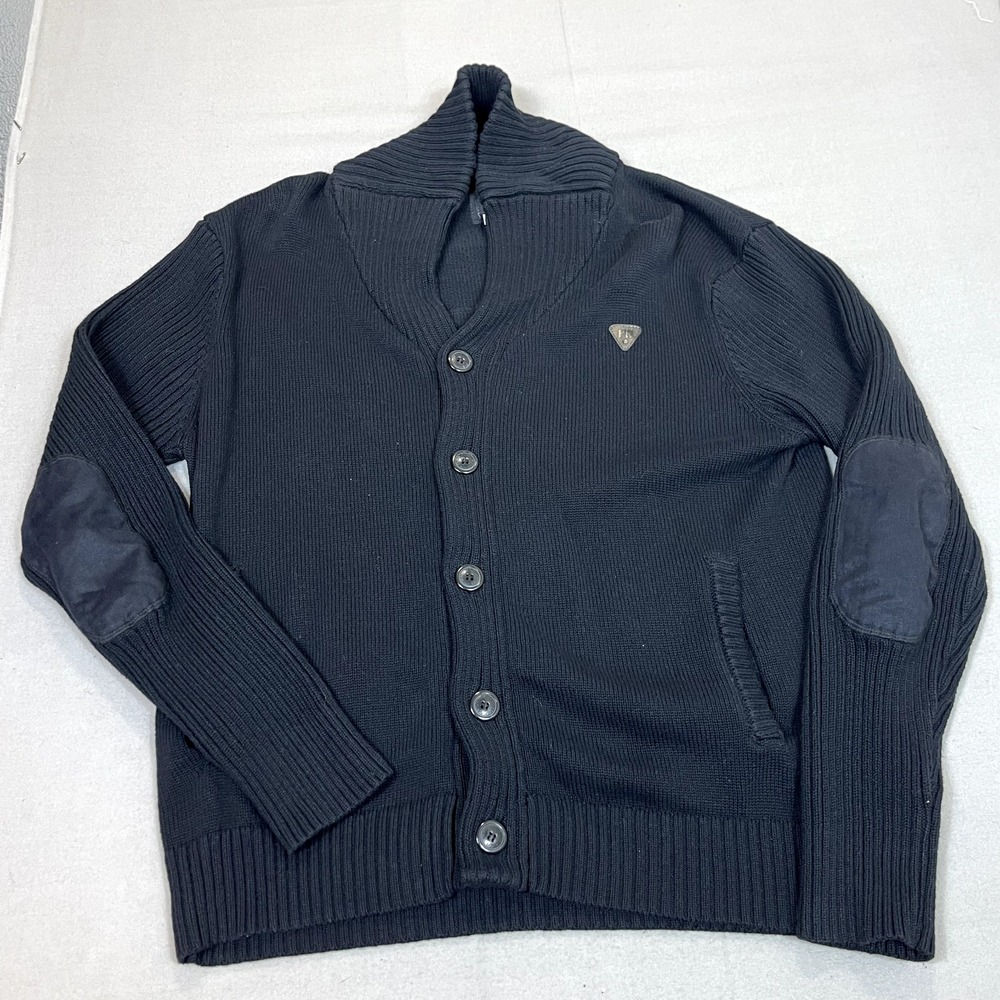 Parish Nation Sweater Men's Large Black Button Up Cardigan Parish-N Jacket‎ Y2k